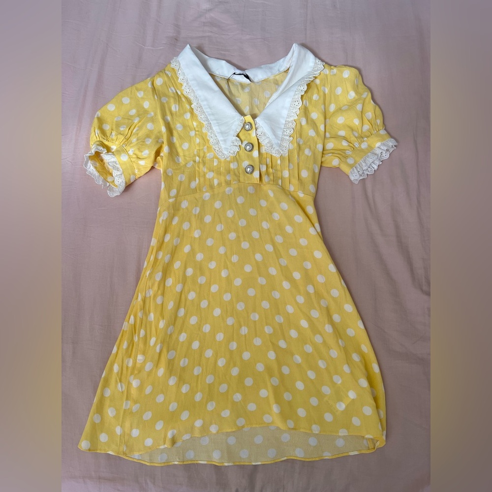 Kimchi Blue Yellow and White Dottie Polka Dot Mini Dress